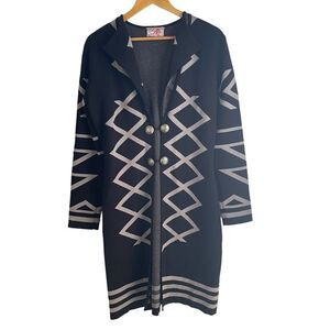 Roja Black and Grey Southwestern Print Long Knit Duster